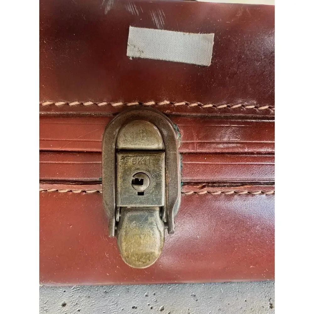 Vintage 1950s 60s Leather Suitcase Brown Hard Case Luggage Monogrammed TWG